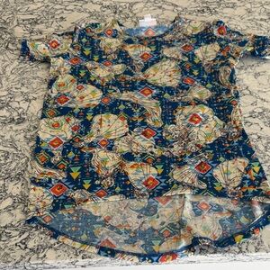 Girls' Lula Roe Blue Printed Short Sleeve Top with Disney Princesses